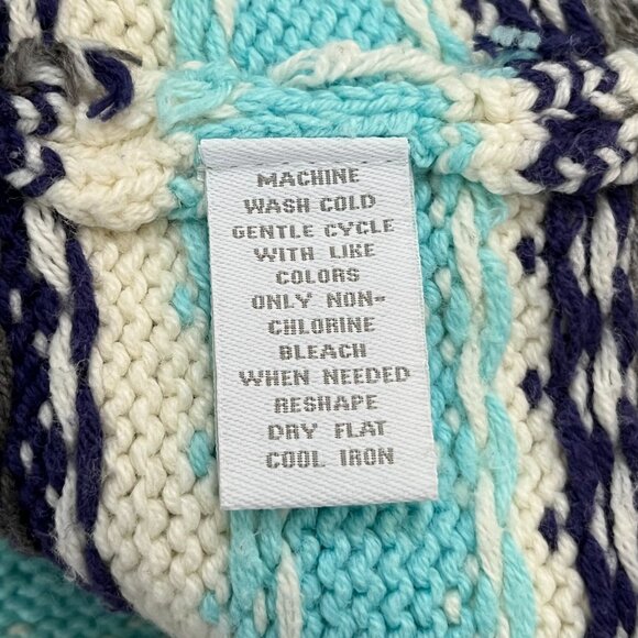 Charter Club Short Sleeve Nordic Print Button Front Sweater Cream Blue Petite M - Picture 6 of 6